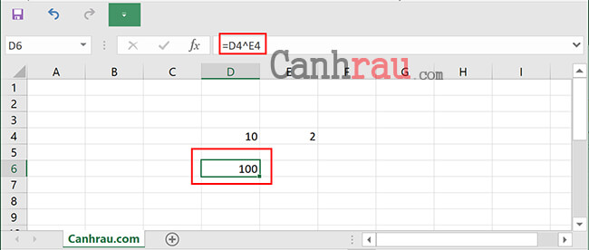 Công Thức Hàm Số Mũ, Bình Phương Trong Excel 2010, 2013, 2016, 2019