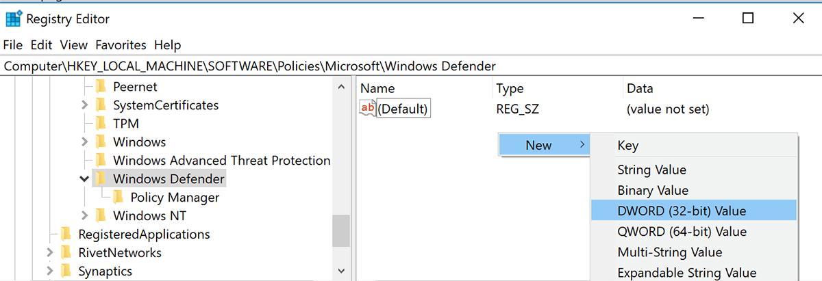Tắt Windows Defender bằng Registry 3