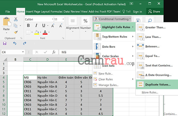 Tìm dữ liệu trùng lặp trong Excel với Định dạng có Điều kiện Hình 2