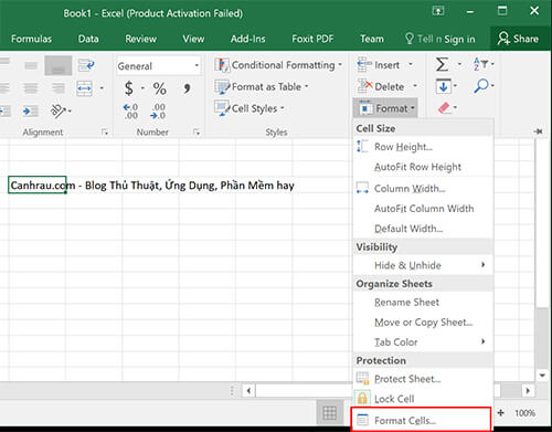Xuống dòng trong 1 ô Excel bằng Format Cells hình 1