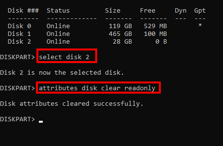 sửa lỗi the disk is write protected bằng cmd hình 2