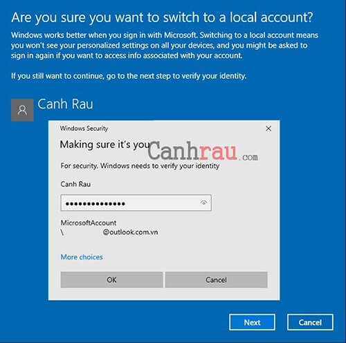 tắt mật khẩu Windows 10 bằng tài khoản Microsoft hình 3