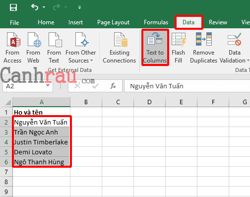 Cách tách họ và tên trong Excel nhanh nhất hình 1