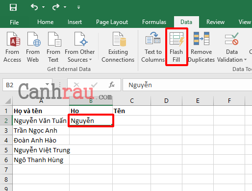 Hình 10 Cách nhanh nhất để tách họ và tên trong Excel