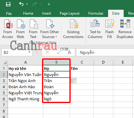 Hình 11 Cách nhanh nhất để tách họ và tên trong Excel
