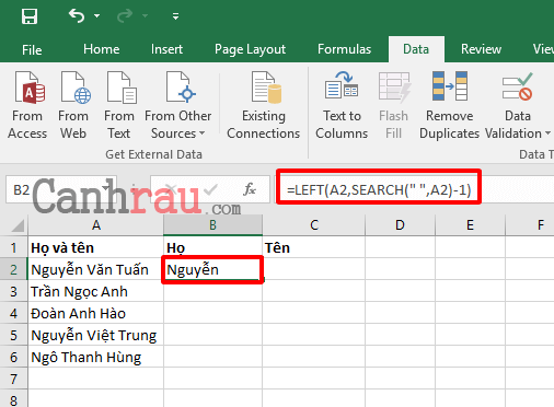 Cách nhanh nhất để tách họ và tên trong Excel Hình 6