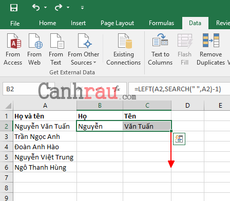 Cách nhanh nhất để tách họ và tên trong Excel Hình 8