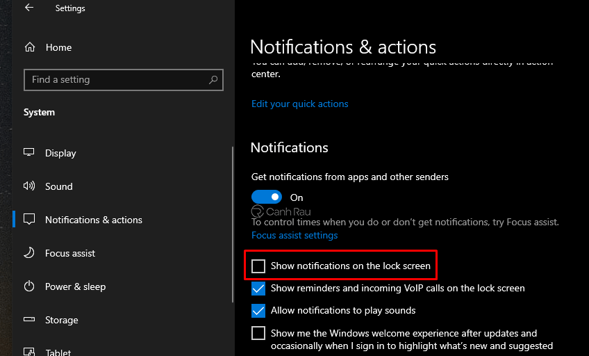 Hình 8 cho thấy hướng dẫn về cách tắt thông báo Windows 10