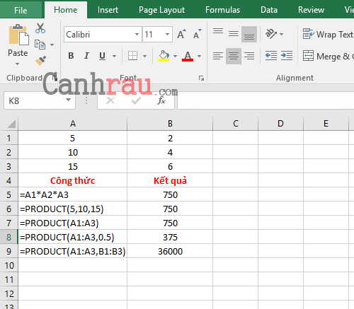 Cách sử dụng hàm nhân Product trong Excel hình 1
