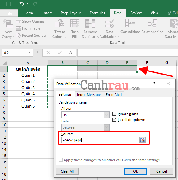 Tạo danh sách thả xuống trong Excel hình 8