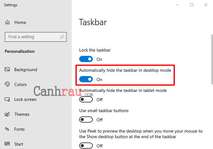Cách ẩn đi thanh công cụ Taskbar trên Windows 10 hình 2