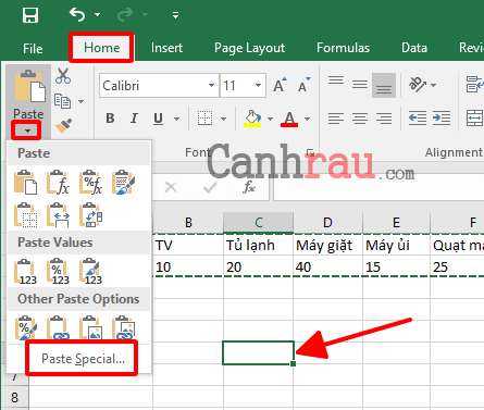Cách chuyển đổi hàng thành cột trong Excel hình 2