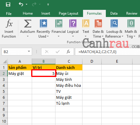 Cách sử dụng hàm Match trong Excel, hình 6