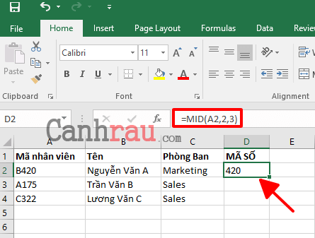 Cách sử dụng hàm MID trong Excel hình 5