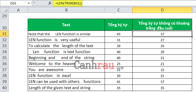 Hàm đếm ký tự LEN trong Excel hình 5
