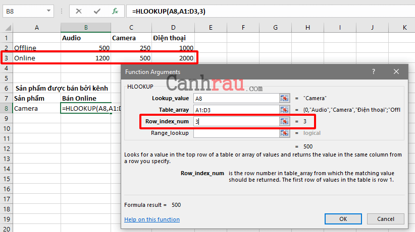 Cách sử dụng hàm hlookup trong Excel hình 5