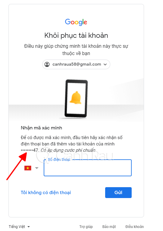 Hướng dẫn cách lấy lại mật khẩu Gmail hình 4